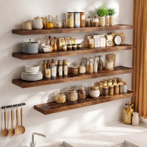 36 Inch Long Floating Shelves for Wall Set of 1, 12"D Wood Grain Shelves - color: Rustic Brown, size: 36"Wx12"Dx2"H, 1P
