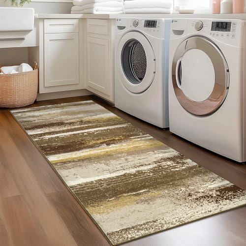 2x6 Runner Rug for Hallway Kitchen: Modern Abstract Throw Rugs - color: Brown, size: 2' x 6' (Runner)