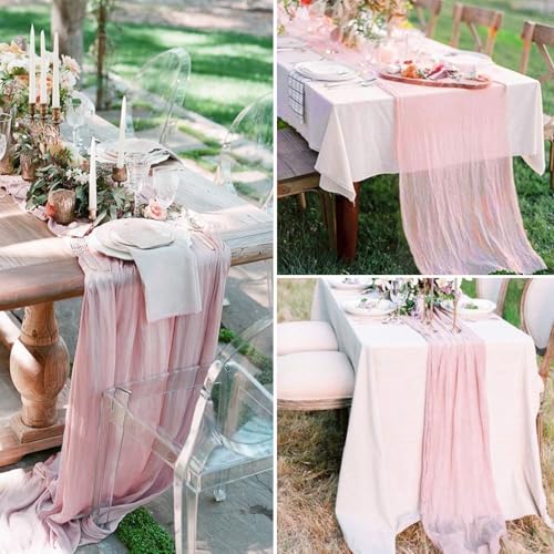 12 Pack Pink Cheesecloth Table Runner 35 x 120 Inch - color: Pink, size: 12 Pcs - 10 Ft