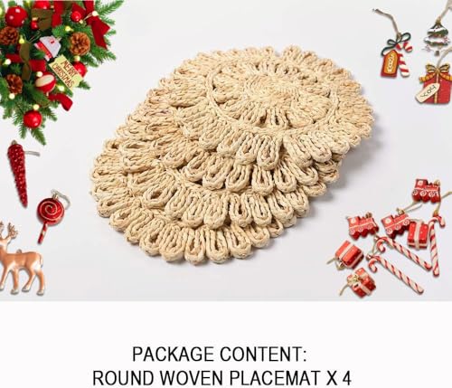 IcosaMro 12 Inch Boho Round Woven Placemats for Dining Table Set of 4 - color: Style a -11.5 Inch, Pack of 4