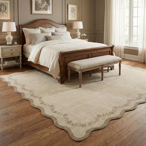 GarveeHome Scalloped Area Rugs 8x10 Large Jute Washable Living Room Rug - color: Jute, size: 8' x 10' (Rectangular)