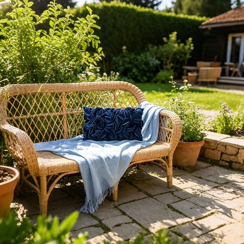KINGROSE Handmade 3D Flower Throw Pillow Cover, 12x20 Inch, Navy Blue - color: Navy Blue - Persian Velvet