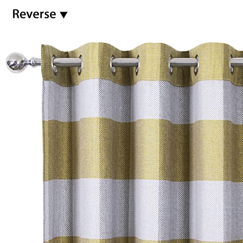 always4u Yellow Check Curtains Plaid Farmhouse Window Curtains Grommet Drapes for Living Room Bedroom 2 Panels 54 * 84 Inches - color: Yellow, size: 54"W x 84"L (Pack of 2)