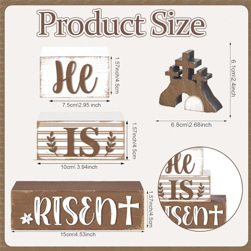 4 Pcs Easter Table Decorations Wooden Table Sign Religious Wood Centerpieces Bunny Blocks Farmhouse Spring Tiered Tray Decor for Home Kitchen Shelf(Rustic Cross) - style: Rustic Cross