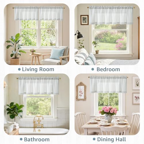 jinchan Linen Boxter Stripe Valances for Window 16 inch,Aqua Blue,1 Panel - color: Boxter Stripe | Aqua Blue on Linen, size: 50"W x 16"L (Pack of 1)
