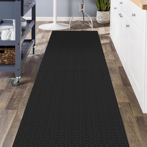 KOZYFLY 3x8 Runner Rug, Washable Non Slip Kitchen Hallway Rug, Black/Grey - color: Black/Charcoal Grey, size: 3' x 8' (Rectangular)