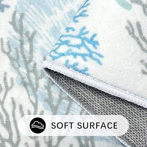 Coastal Bathroom Mat 20x32in Blue Seashel Beach Ocean Soft Thin Bathroom Rugs Fit Under Door Absorbent Non Slip Washable Bath Rugs for Bathtub Shower Sink (Blue, 20x32in) - color: Blue