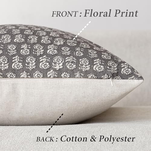 Foindtower Decorative Floral Print Throw Pillow Covers 18×18 Rustic Gray - color: Stone Gray, size: 18" x 18" (Pack of 2)