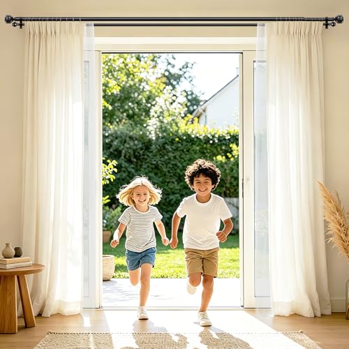 KAMANINA Double Curtain Rod for Windows 48 to 84 Inch, Adjustable, Black - color: Black, size: 48-84"