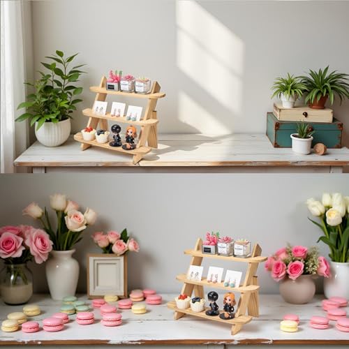 Wooden Display Stand, Tiered Cupcake Stand, 3 Tier Display Stand Riser - color: Natural-3Tier