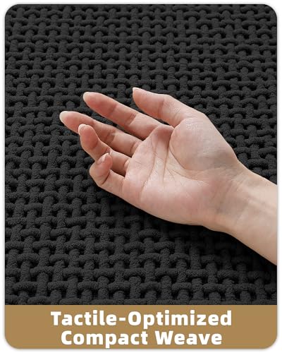 Color&Geometry Black 47x17 Waffle Bath Mat, Rubber Non Slip Bathroom Rug - color: Black, size: 17"x48"