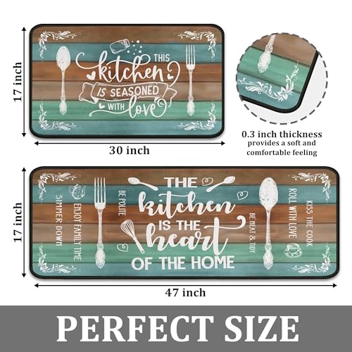 Farmhouse Kitchen Rugs Set of 2, Rustic Wooden Plank Kitchen Quote Floor Mats,Absorbent Non Slip Spoon Fork Utensil Kitchen Runner Rug for Sink Laundry Room Decor,17"x30"+17"x47" - color: Wood
