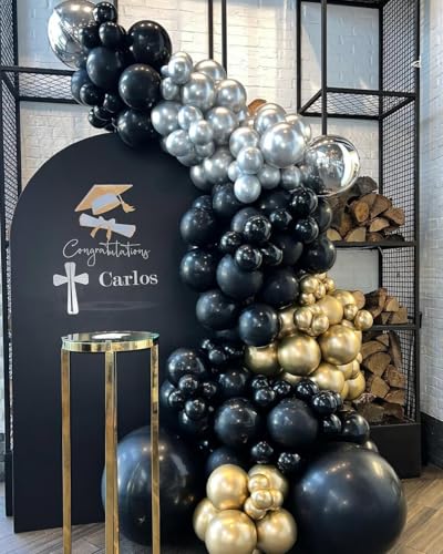 Black Gold Silver Balloons Set, 60 Pcs 12 Inch Metallic Chrome Gold Silver Balloon Black Silver Gold Balloons for Birthday Wedding Graduation New Year Party Decoration - color: Black Gold Silver