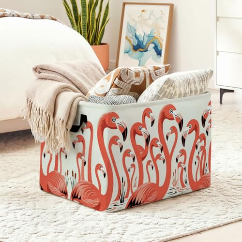Flamingo Laundry Hamper, 56L Large Foldable Laundry Basket with Handles, for Family Clothes, Toy Storage Bin, Blankets,Decorative Organizer for Shelves & Closet Home Decor Bedroom & Nursery - color: Flamingo