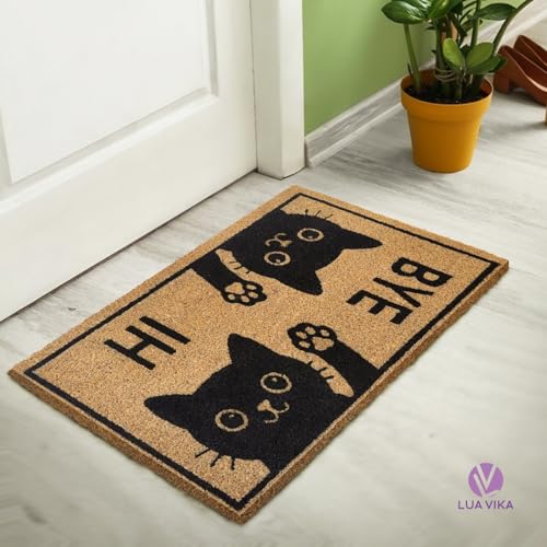 Funny Coir Door Mats Outside and Inside, Hi Bye Cat, 17 x 30 in - color: Hi Bye Cat
