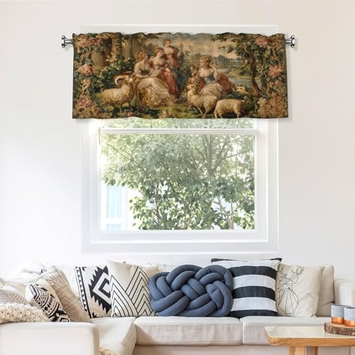 French Floral Curtain Valance 54x18 Inches Window Treatment Rod Pocket Valance for Kitchen Bathroom Bedroom - color: French Floral
