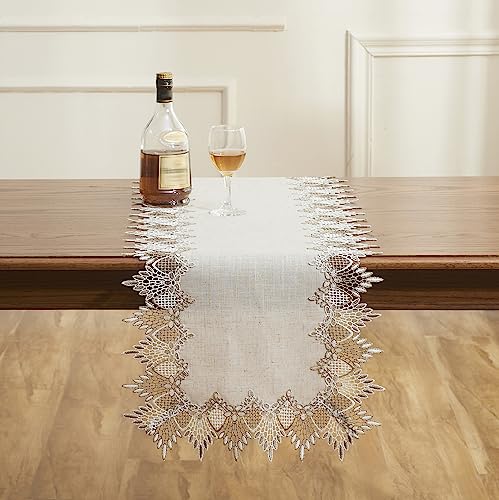 Natural Linen Table Runner 120 inches Beige Lace Coffee Table Runner - size: 16”x120”