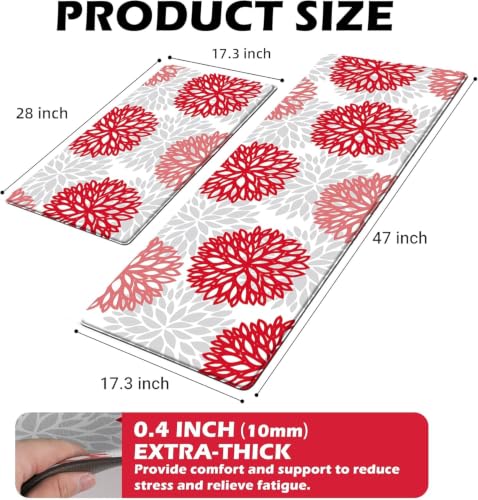 Kitchen Mats Set of 2 Cushioned Anti Fatigue Kitchen Rugs Non Slip Waterproof Kitchen Runner Memory Foam Kitchen Floor Mat Comfort Standing Mat for Sink,Office,Laundry, Red - color: Red Gray, size: 17.3"x28"+17.3"x47"--0.4"Th