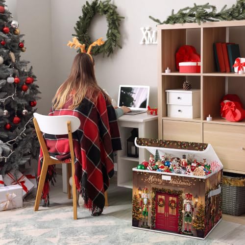 Briwooody Christmas Nutcracker Storage Bin with Lid and Carrying Handle Red Christmas Storage Box Large Xmas Nutcracker Decorative Collapsible Container Basket for Organizing Closet Home Bedroom Gift - style: Nutcracker