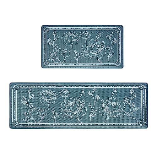 Kitchen Floor Mat Set of 2, Anti Fatigue Kitchen Mat 17"x47"+17"x29" - color: Teal, size: 17"x47"+17"x29"