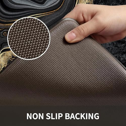 Kitchen Mats Set of 2, Cushioned Anti Fatigue Non Slip Waterproof Runner, Black Marble and Golden Veins Design, PVC Memory Foam for Kitchen Sink and Laundry - color: Black Marble 2