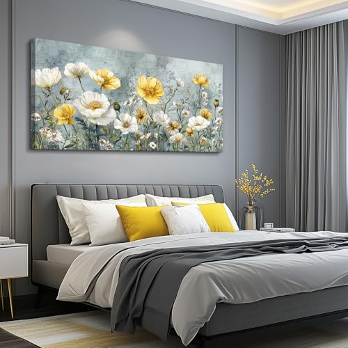 QIYILEXWART Canvas Wall Art For Living Room Large Wall Decor For Office Bedroom Decorations Yellow White Flowers Landscape Pictures Farmhouse Painting Artwork Room Wall Mural Aesthetic Home Decor 30x60 In - color: Yellow White Flowers Canvas, size: 60"L x