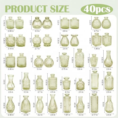 Glass Bud Vases in Bulk Small Mini Green Vase for Flowers 17pc - color: Green