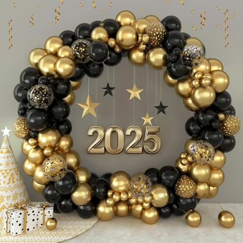 Patimate Black Gold Confetti Balloons Set 50 pcs 12 inch - color: Metallic Gold Black