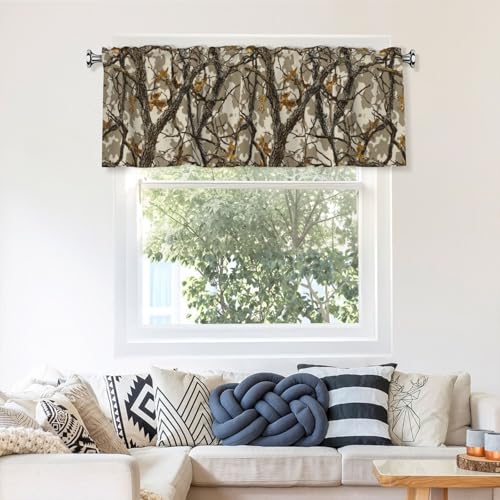 Worltoldb Camo Curtain Valance Short Rod Pocket Window Treatment for Living Room Bedroom Kitchen Bathroom 1 Panel 54" W x 18" L - color: Camo