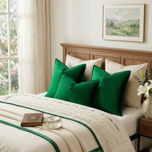 GIGIZAZA Green Velvet Lumbar Throw Pillow Covers 12x20 Inch Pack of 2 - color: Green, size: 20" x 12" (Pack of 2)