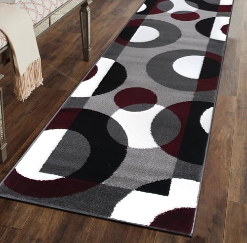 Rugshop Circles Modern Non-Shedding Durable Runner Rug Burgundy 2' x 10' - size: 2' x 10' (Rectangular)