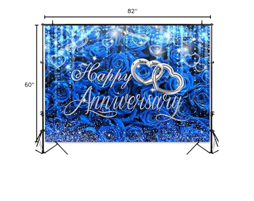 Mocsicka Happy Anniversary 배경, 블루 앤 실버, 2.1x1.5m(7x5피트) - color: 블루., size: M-(82x60 inch)