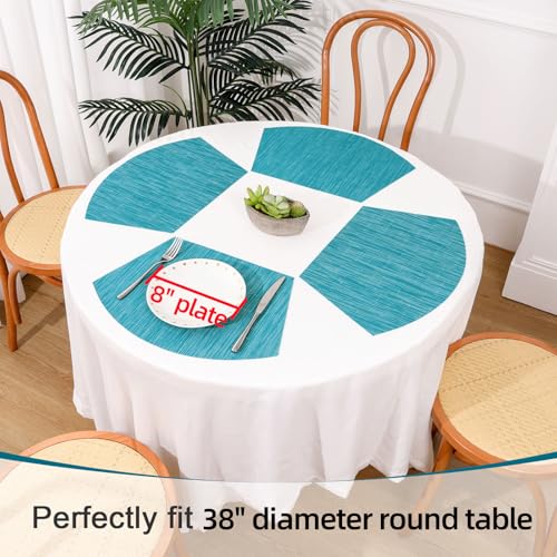 SHACOS Small Round Table Placemats Set of 5 Woven Vinyl Wedge Placemats with Centerpiece Round Table Mats Heat Resistant Wipe Clean (5, Teal Blue) - color: Teal Blue