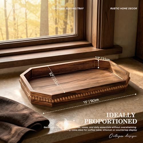EOSAHR Pine Wood Decorative Tray: Serving Tray for Room Decor, VintageBrown - color: Vintage Brown