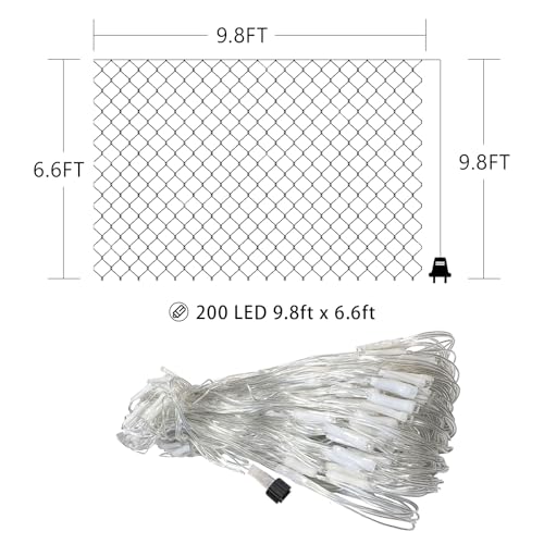 Net Mesh String Lights Waterproof, 200 Light Bubbles, 8 Lighting Modes, for Indoor Outdoor, Curtain, Christmas Tree, Bush, Party, Wedding, Fairy, Wall Decoration (9.8 ft x 6.6 ft, Blue)