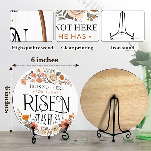 He Is Risen Wood Sign, Happy Easter Decor For Home Office Farmhouse Bedroom Shelf, Spring Floral Table Decoration For Easter Party, Religious Wooden Round Decor Gifts For Women Men Friends -38 - color: He Is Not Here For He Has Risen
