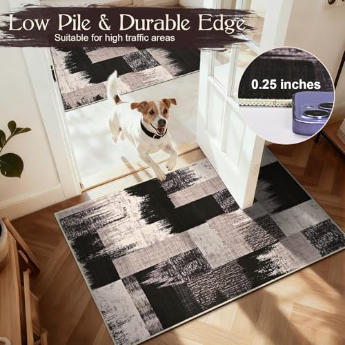Yinhua Geometric Runner Rug 2x7 Modern Hallway Runner Rug for Kitchen Brown - color: Chocolate Brown, size: 2' x 7'
