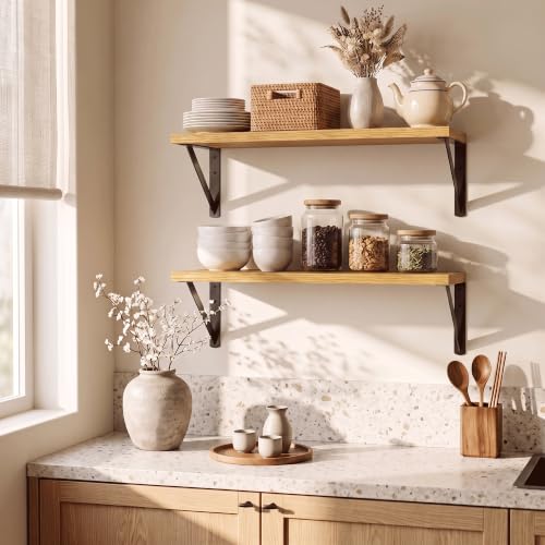 Axeman 18 Inch Floating Shelves, 8 Inch Deep Oak Wall Shelves Set of 2 - color: Oak, size: 18 Inch