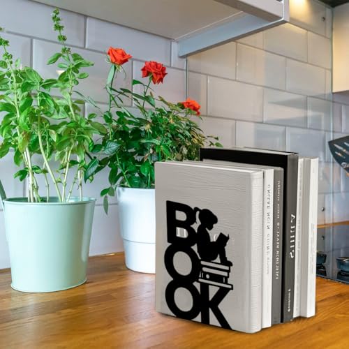 Peacoblue 5.3"x4.3"x7.9" Metal Bookends, Heavy Duty Book Ends for Shelves - color: Book and Reading Girl