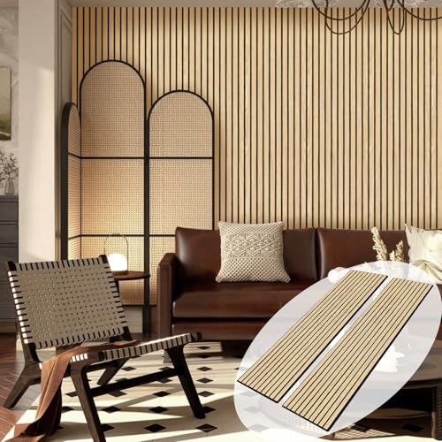 Wood Slat Wall Panel 2 PCS - Extra-Long Wood Wall Panels for Soundproof Home & Office, Easy Peel and Stick Acoustic Panels for Noise Cancelling (Oak 11.8"W x 94.5"L) - color: Oak-2 Packs