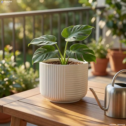6" Ceramic Plant Pot w/Drainage, White Planter Indoor Outdoor