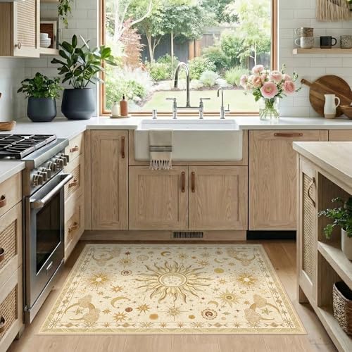 Vacuum-Friendly, 2x3 Washable Area Rug, Beige Camel Brown - color: Beige/Camel/Brown, size: 2' x 3' (Rectangular)