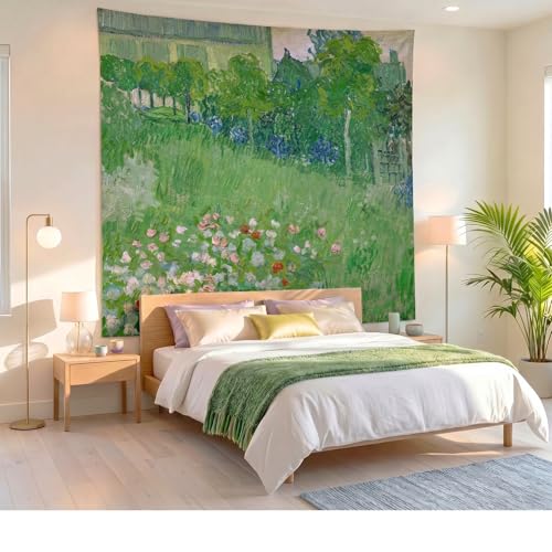 Van Gogh Wall Art Tapestry for Girl Bedroom, Spring Floral Wall Hanging - color: Green Van Gogh Tapestry, size: 51"L x 39"W
