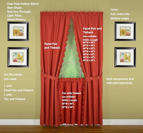 Today's Curtain, Orleans Scallop Curtain, Brick Red 30" Tier Pair and Tieback, 60" W x 30" L, Brick Red - color: Brick Red, size: 60"W x 30"L (Pack of 1)