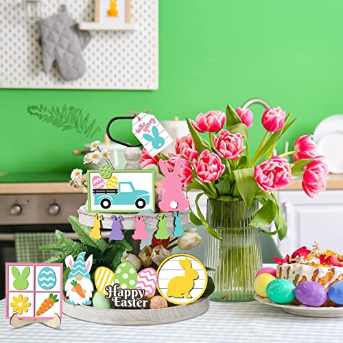 Jetec 12 Pcs Easter Tiered Tray Decoration Set - Easter Bunny Trail Carrot Table Signs Wooden Farmhouse Decoration for Spring Rustic Home Kitchen Decor - style: Bunny
