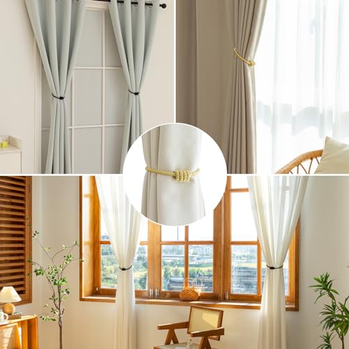 Curtain Tiebacks Magnetic Decorative Rope Tie Backs Holdbacks Contoeey - color: Gold