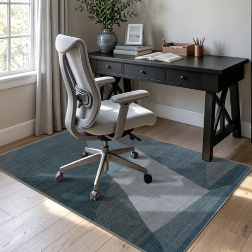 YIHOUSE Mid Century Modern Rug, Washable Non-Slip Low Pile, Blue, 3x5 ft - color: Blue, size: 3' x 5' (Rectangular)