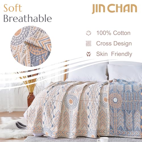 jinchan 100% Cotton Muslin Blanket Twin Boho Blanket 60x80 Orange Multi - color: A. Boho Orange Multi, size: 60"x80"