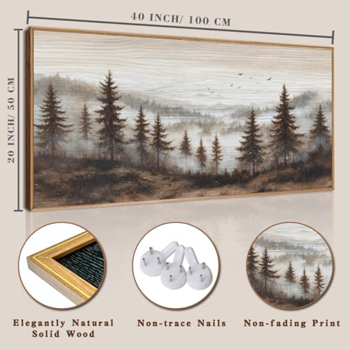 Aurlan Large Foggy Pine Tree Mountain Framed Canvas Wall Art Set-40"x20" - color: Foggy Landscape Wall Art, size: 40"L x 20"W