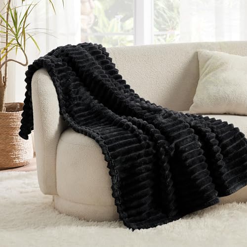 Bedsure Soft Black Throw Blanket for Couch Decor Gifts 50"x70" - color: Black, size: Throw XL